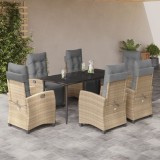VidaXL Set mobilier pentru grădină, 7 piese, cu perne, bej, poliratan