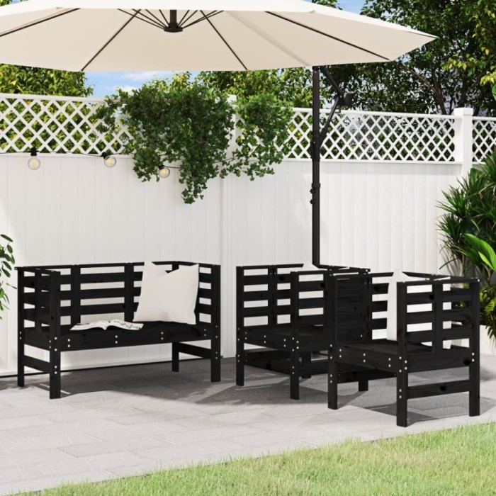 Gossi set mobilier de gradina, 3 piese, negru, lemn masiv pin