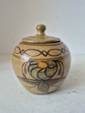 Zaharniță / Doză ceramică vintage Portugalia &ndash; semnată manual, Alvito - handmade, artizanat, etno rustic