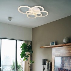 Lustra LED cu Telecomanda Brigitte 6 Cercuri 82W Lumina Rece Calda Neutra Dimabila Alb
