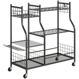 Outsunny Organizator de Ounelte de Grădină &icirc;n Oțel pe 3 Nivele, 74 Emplacements, 4 Roues, 11 Crochets, 104x40x95cm, Negru | Aosom Romania