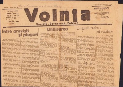HST Z358 Ziarul Voința 53/1920 Cluj foto