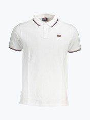 Tricou polo barbati cu logo si detalii contraste, din bumbac, Alb (Marime: XL) foto