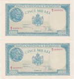 ROMANIA 2 X 5000 LEI Decembrie 1945 aUNC+ consecutive