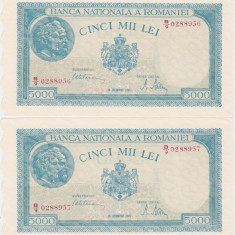 ROMANIA 2 X 5000 LEI Decembrie 1945 aUNC+ consecutive