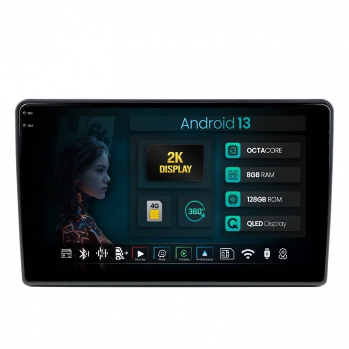 Navigatie 2K Fiat Ducato Citroen Jumper Peugeot Boxer 8GB RAM Android 13 Octacore Slot Sim 4G DSP GPS Wi-FI Carplay Android Auto USB Bluetooth Waze To