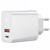 Incarcator Retea USB Baseus, Quick Charge, 30W, 1 X USB - 1 X USB Tip-C, Alb CCFS-C02