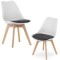 Set 2 buc, Scaun Stil Scandinav, cu Picioare din Lemn de Fag, Sezut din PP si Perna din Piele Ecologica, 49 x 43 x 82 cm, Alb cu