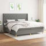 Cumpara ieftin Pat box spring cu saltea, gri &icirc;nchis, 200x200 cm, textil