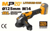 Polizor Unghiular Tolsen MP20V, 125mm, Li-ion, Brushless, M14, 20V (Fara Acumulator) - Profesional, Durabil