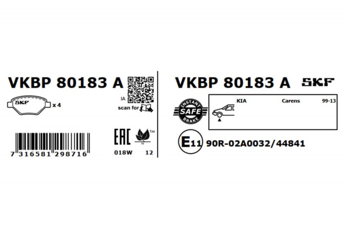 SKF VKBP 80183 A set placute frana,frana disc