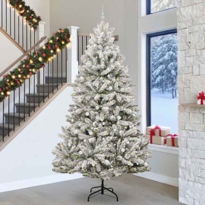 vidaXL Brad de Crăciun artificial Verde și alb 300 cm PVC și Metal 3395787 foto