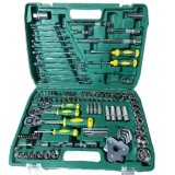 Trusa de chei cu 121 piese, din metal, maner ergonomic, dimensiuni 37X28,5X7,5 cm, in cutie de transport cu maner, negru/verde