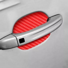 Set 4 bucati protectie zgarieturi manere usa din autocolant carbon 3D Rosu foto