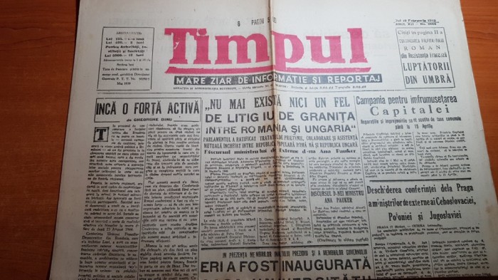 ziarul timpul 19 februarie 1948-m. sadoveanu-romania si ungaria sunt tari amice ziarul timpul 19 februarie 1948-m. sadoveanu-romania si ungaria sunt tari amice