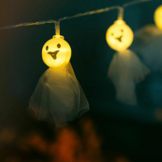 Halloween LED Light Garland - Ghost - 10 LED-uri - 2 x AA - 0.9 m