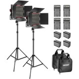 Kit lumina continua cu 2 Panouri Neewer 660 LED cu trepieduri reglabile si 4 baterii 6600mAh cu incarcatoare, iluminare studio foto video cu 660 LED-u