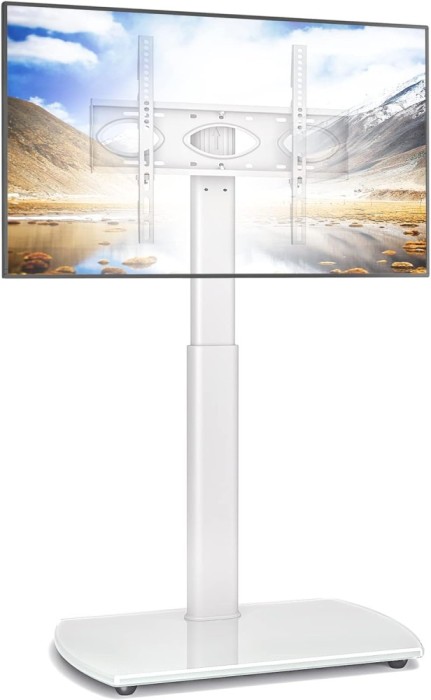 Stand TV Mobil Pe Roti,Inaltime reglabila,Vesa 400 x 400, Max 35 KG, Sticla Temperata - CN