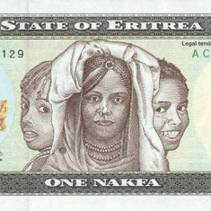 ERITREEA █ bancnota █ 1 Nakfa █ 1997 █ P-1 █ UNC █ necirculata