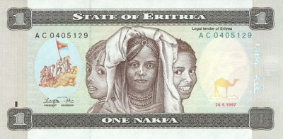 ERITREEA █ bancnota █ 1 Nakfa █ 1997 █ P-1 █ UNC █ necirculata foto