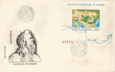 |Romania, LP 950/1977, Navigatia europeana pe Dunare, colita nedantelata, FDC foto