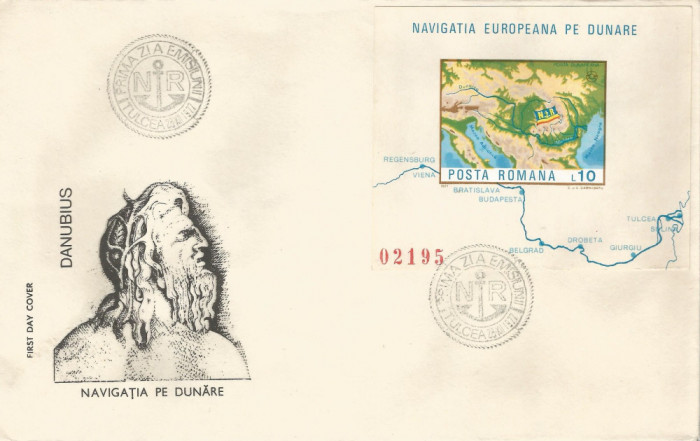 |Romania, LP 950/1977, Navigatia europeana pe Dunare, colita nedantelata, FDC