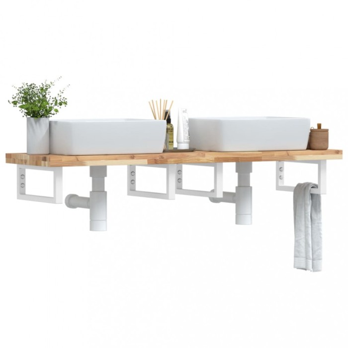 vidaXL Raft pentru lavoar montat pe perete, oțel și lemn masiv acacia 3302704