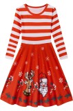 Rochie Dancinova pentru fete cu m&acirc;neci lungi, croi A, imprimeu colorat, casual, pentru petreceri, pentru v&acirc;rstele 4-12 ani