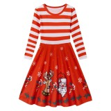Rochie Dancinova pentru fete cu m&acirc;neci lungi, croi A, imprimeu colorat, casual, pentru petreceri, pentru v&acirc;rstele 4-12 ani