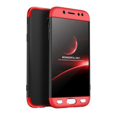 Husa Samsung Galaxy J5 2017 - Protectie 360 grade, 3 in 1, Plastic dur, Neagra/Rosie foto