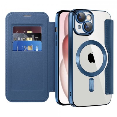 Husa MagSafe pentru Apple iPhone 15, Techsuit, SmartMag Book, Albastra foto