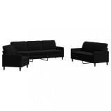 Cumpara ieftin Set de canapele cu perne, 3 piese, negru, catifea