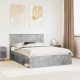 vidaXL Cadru de pat Gri Concret 150 x 200 cm Lemn de pin masiv 3410995
