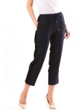 Pantaloni Dama Eleganti Bleumarin cu Flori Dantela, Marimea XL, Casual, Buzunare Laterale, Poliester Elastan