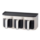 Cutie de depozitare a condimentelor, flippy, de uz casnic, montare pe perete, 3 compartimente, 25.8 x 13.6 x 10.5cm, alb-negru