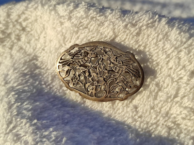unica BROSA argint INDRAGOSTITI simbolizati cu 2 PORUMBEI art nouveau FRANTA1900 foto