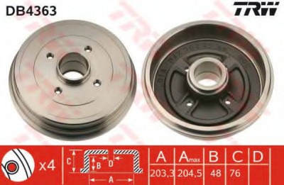 Tambur frana RENAULT CLIO III (BR0/1, CR0/1) (2005 - 2012) TRW DB4363 foto