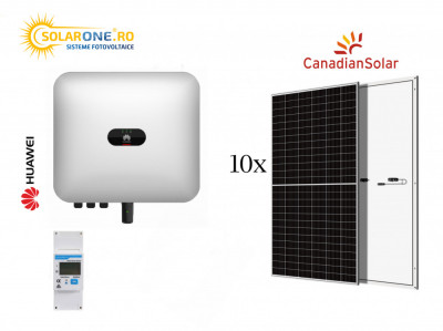 Kit sistem fotovoltaic 4 kW hibrid monofazat, invertor Huawei si 10 panouri Canadian Solar 410W foto