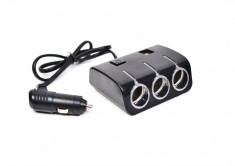 Adaptor Priza Bricheta Auto 3 Porturi Cu Iluminare LED - B831 foto