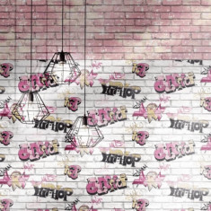 Noordwand Tapet „Urban Friends & Coffee Bricks”, roz si alb GartenMobel Dekor