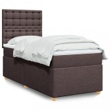 vidaXL Pat box spring cu saltea, maro &icirc;nchis, 90x200 cm, textil