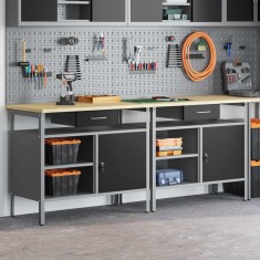 Set banc de lucru, 2 piese, negru, oțel