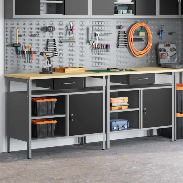 Set banc de lucru, 2 piese, negru, oțel