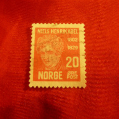 Timbru Norvegia 1929 -100 Ani NH Abel ,val. 20 ore ,stampilat