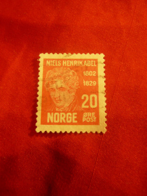 Timbru Norvegia 1929 -100 Ani NH Abel ,val. 20 ore ,stampilat foto