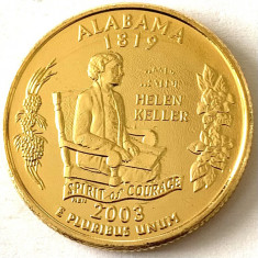 AMERICA QUARTER 1/4 DOLLAR 2003 LITERA P.(Portretul lui Helen Keller) PLACAT AUR foto