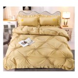 Cumpara ieftin Lenjerie de Pat Finet, Pliuri Brodate, 4 piese, Galben Ocru - EAT85