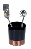 Suport din otel inoxidabil pentru ustensile si tacamuri de bucatarie, &Oslash;14,5xH17 cm, Black Rose