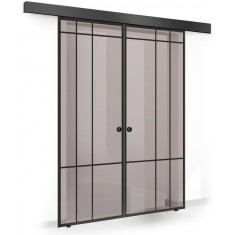 Usa culisanta Boss &reg; Duo Black model Event negru, 60+60x215 cm, sticla bronz securizata, glisanta in ambele directii
