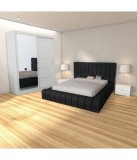 Dormitor Negru Tapitat Catifea, Dulap 150x208, Pat 200x160, Dimensiune Totala 220x200 cm